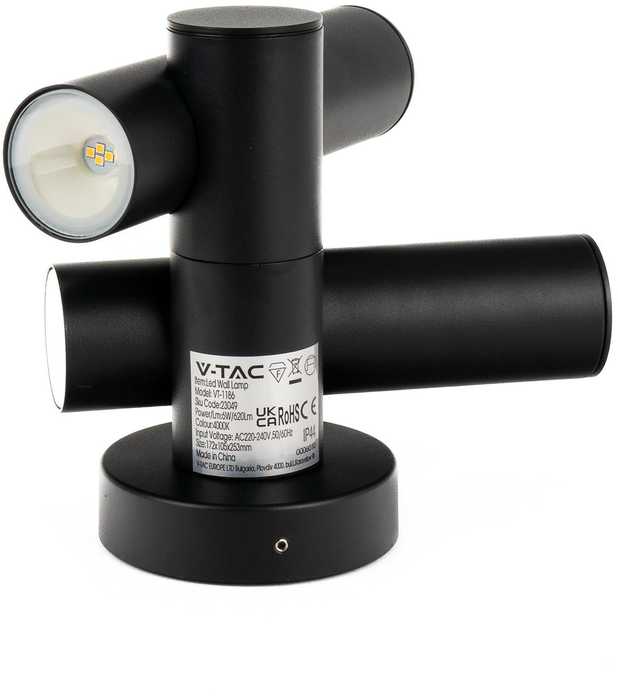 V-tac 6W LED sieninis šviestuvas, juodas, 4000K