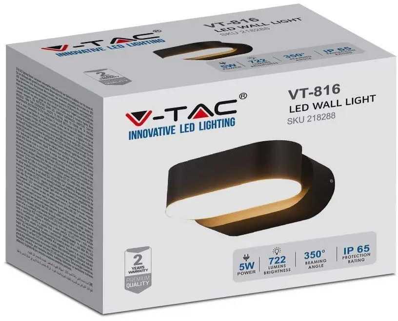 Sieninis šviestuvas V-tac 5W LED sieninis pakreipiamas šviestuvas, juodu korpusu, 3000K, IP65