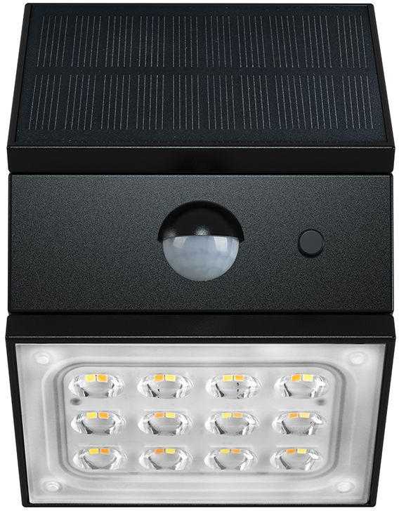 Sieninis šviestuvas V-tac 2,5W LED sieninis įkraunamas šviestuvas su saulės baterija ir judesio davikliu, juodas, 3000/4000/6000K, IP65