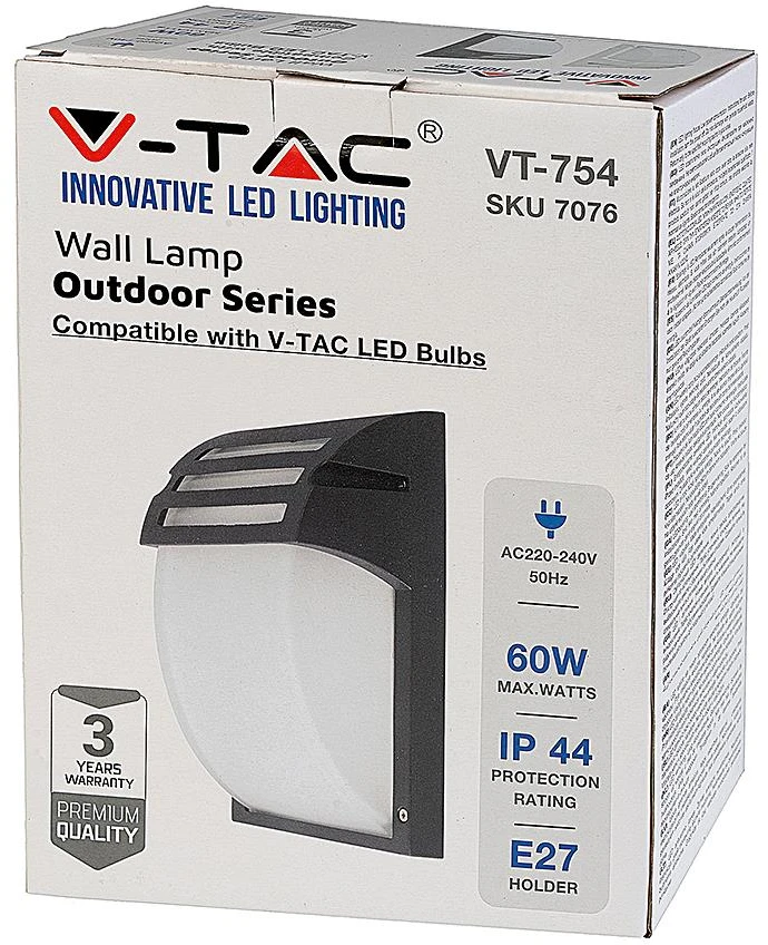 V-tac Sieninis lauko šviestuvas, E27, IP44, juodu korpusu