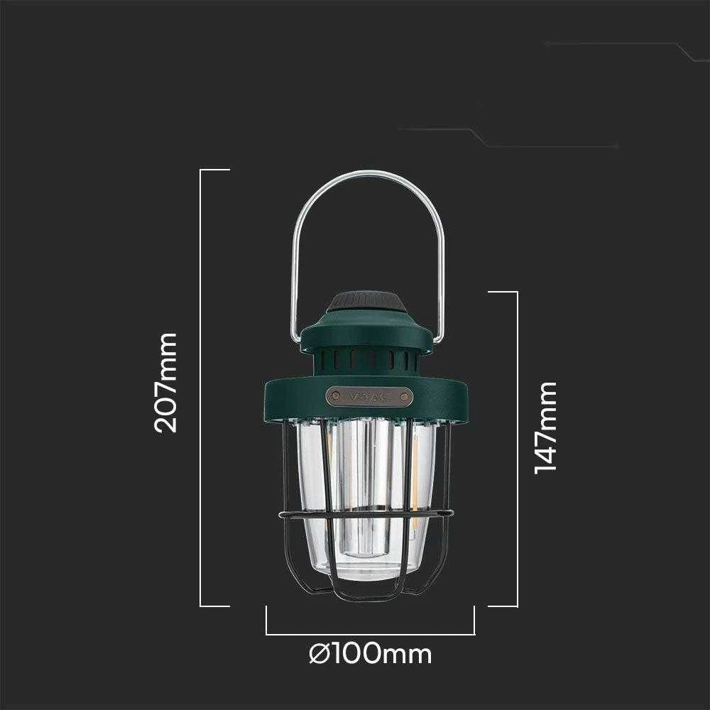 V-tac 5W LED įkraunamas žibintas, žalias, 2700-6500K, IP44, dimeriuojamas