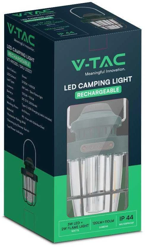 V-tac 5W LED įkraunamas žibintas, žalias, 2700-6500K, IP44, dimeriuojamas