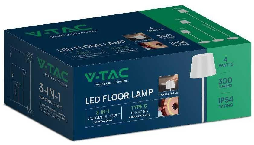 V-tac 4W LED įkraunamas reguliuojamo aukščio šviestuvas, baltas, 3000K, dimeriuojamas, IP54