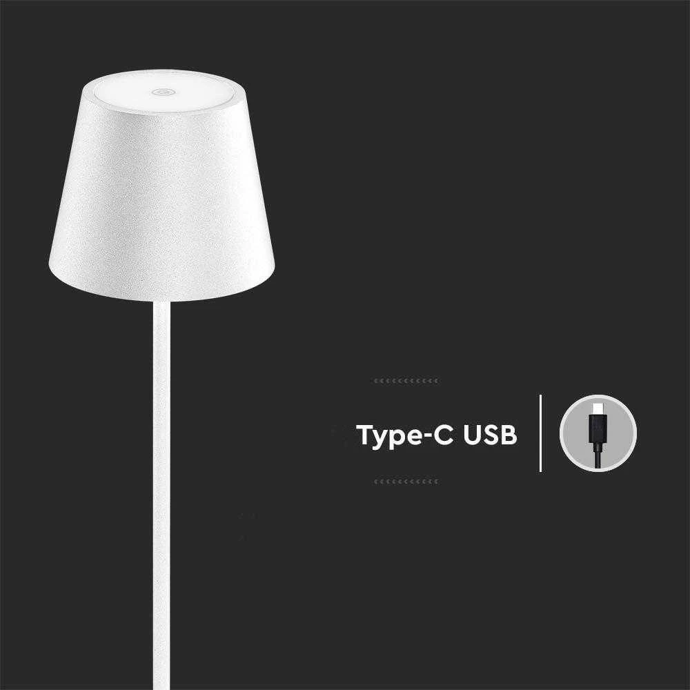 V-tac 4W LED įkraunamas reguliuojamo aukščio šviestuvas, baltas, 3000K, dimeriuojamas, IP54