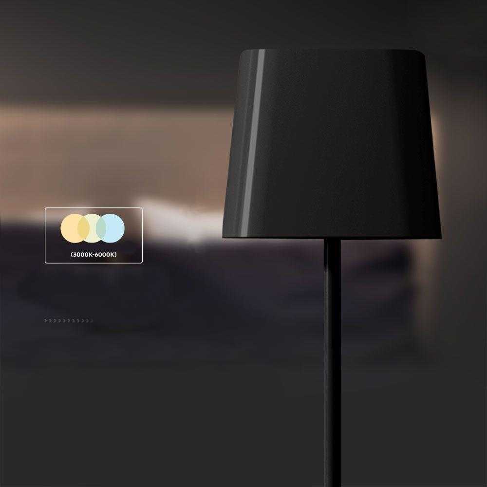 V-tac 5W LED įkraunamas stalo šviestuvas su saulės baterija, juodas, 3000-6000K, dimeriuojamas, IP65