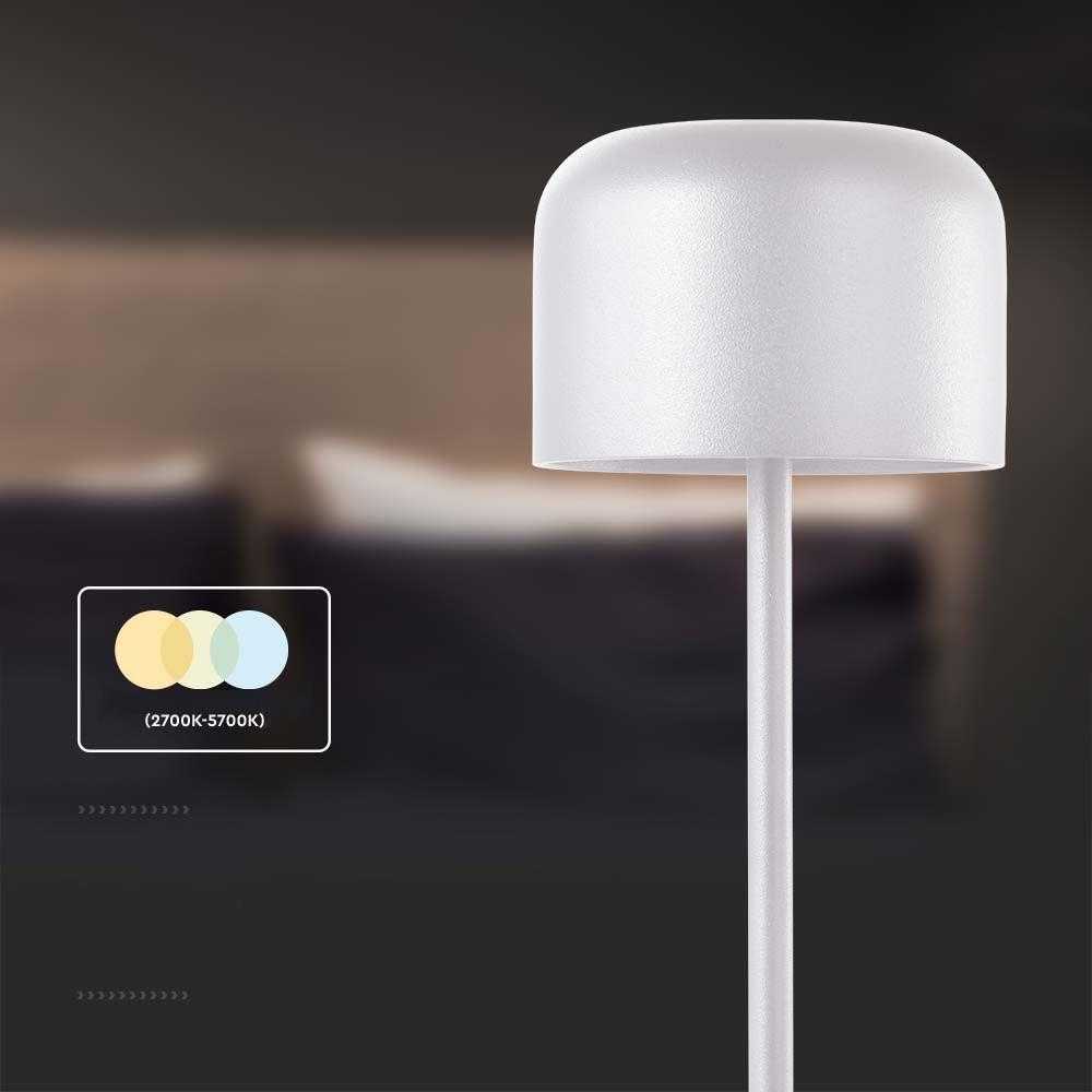 V-tac 1,5W LED įkraunamas stalo šviestuvas, baltas, 2700-5700K, dimeriuojamas, IP54