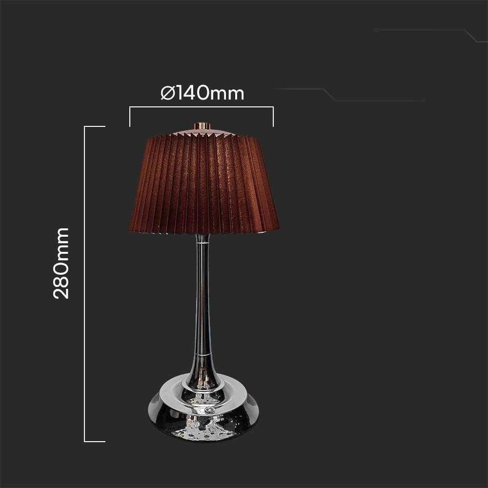 V-tac 1,5W LED įkraunamas stalo šviestuvas, rudos/chromo sp., 3000/4000/6000K, dimeriuojamas
