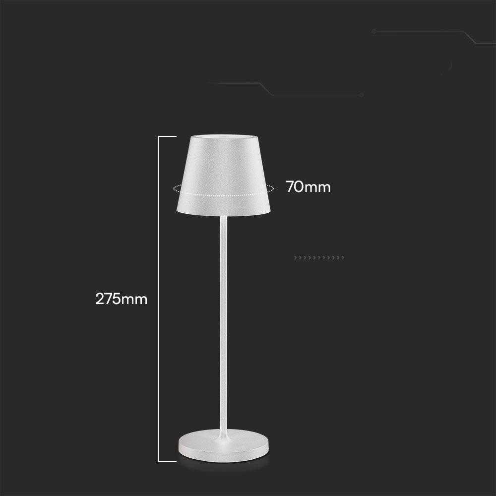 V-tac 1,5W LED įkraunamas stalo šviestuvas, baltas, 3000K, dimeriuojamas, IP54
