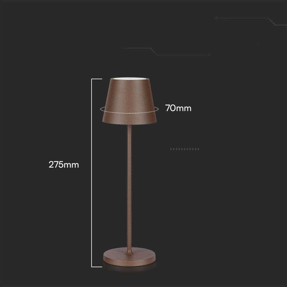 V-tac 1,5W LED įkraunamas stalo šviestuvas, rūdžių sp., 3000K, dimeriuojamas, IP54