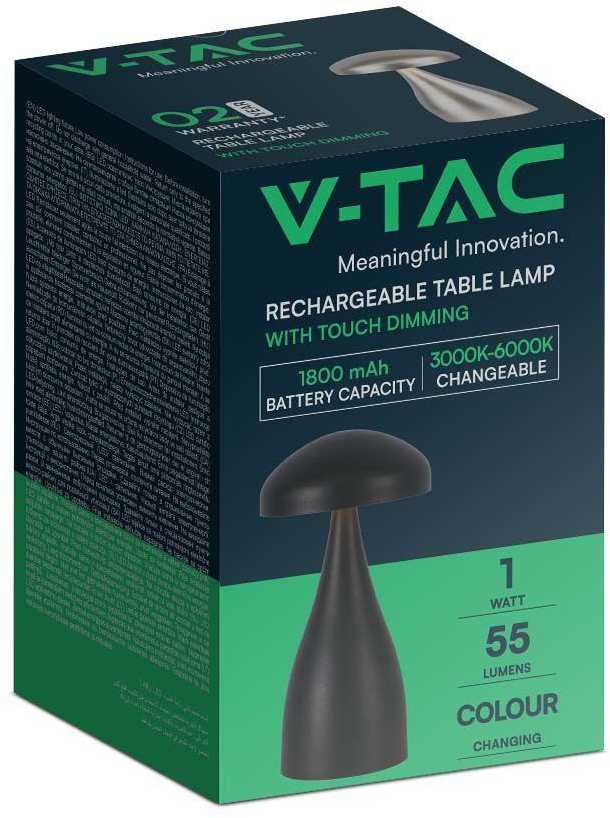 V-tac 1W LED įkraunamas stalinis šviestuvas, juodas, 3000/6000K, dimeriuojamas