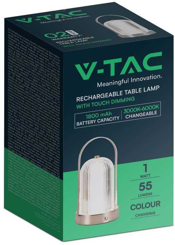 V-tac 1W LED įkraunamas stalinis šviestuvas, bronzos sp. korpusu, 3000/6000K, dimeriuojamas