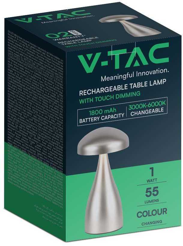V-tac 1W LED įkraunamas stalinis šviestuvas, šampano sp., 3000/6000K, dimeriuojamas