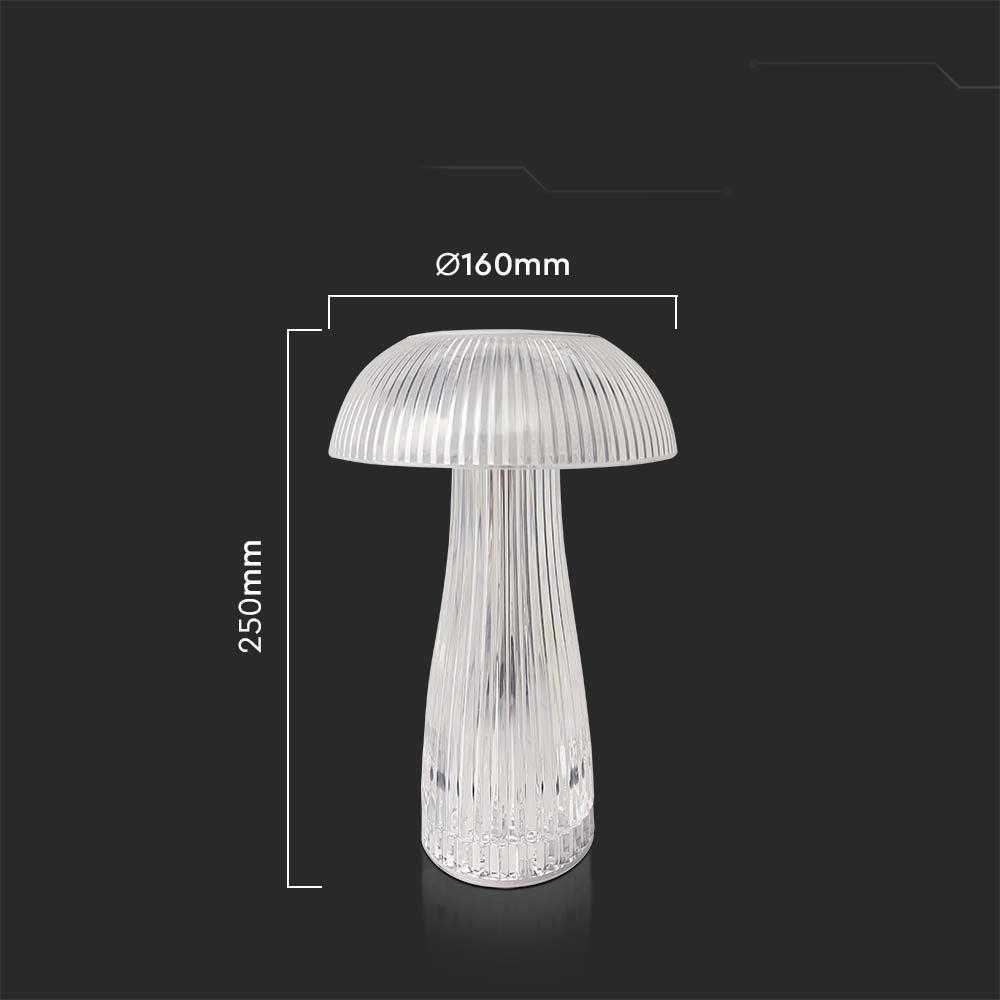 V-tac 1W LED įkraunamas stalinis šviestuvas, skaidrus, 3000/6000K, dimeriuojamas