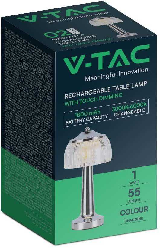 V-tac 1W LED įkraunamas stalinis šviestuvas, aukso sp. korpusu, 3000/6000K, dimeriuojamas