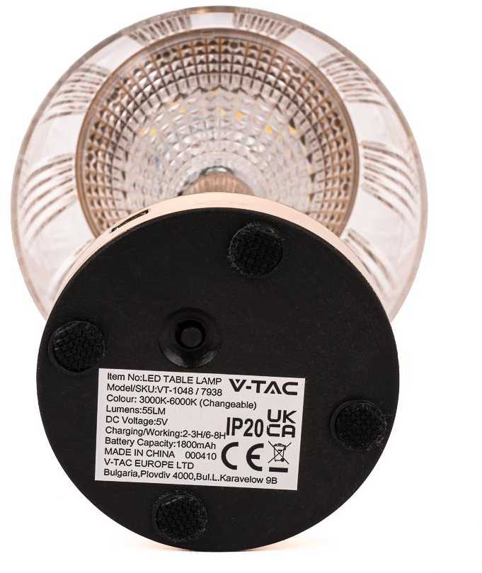 V-tac 1W LED įkraunamas stalinis šviestuvas, aukso sp. korpusu, 3000/6000K, dimeriuojamas