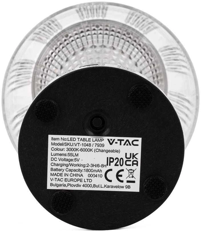 V-tac 1W LED įkraunamas stalinis šviestuvas, chromo sp. korpusu, 3000/6000K, dimeriuojamas