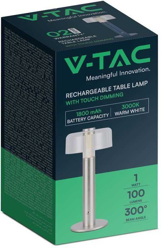 V-tac 1W LED įkraunamas stalinis šviestuvas, šampano sp., 3000K, dimeriuojamas