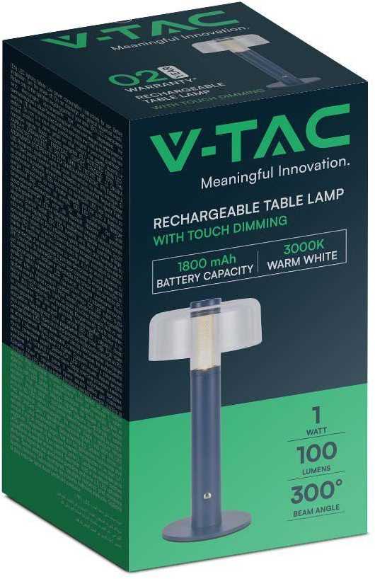 V-tac 1W LED įkraunamas stalinis šviestuvas, mėlynas, 3000K, dimeriuojamas