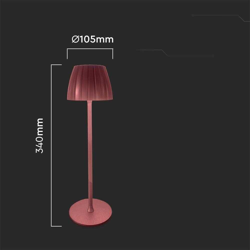 V-tac 2,7W LED įkraunamas stalo šviestuvas, šviesios bordo sp., 3000/4000/6000K, dimeriuojamas