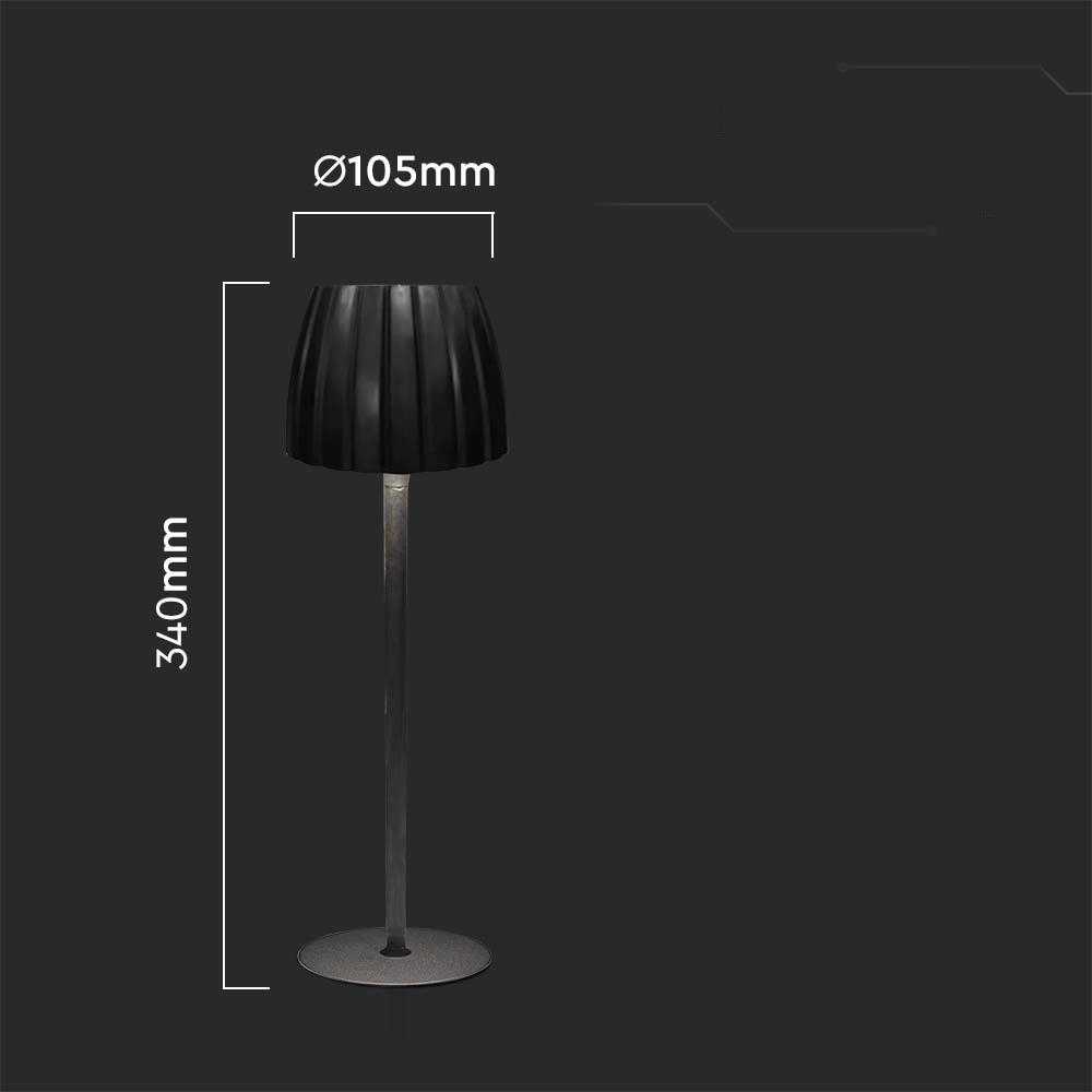 V-tac 2,7W LED įkraunamas stalo šviestuvas, juodas, 3000/4000/6000K, dimeriuojamas