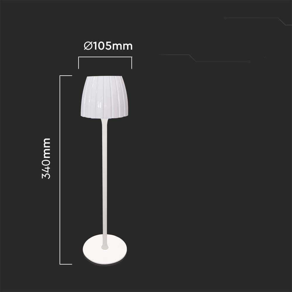 V-tac 2,7W LED įkraunamas stalo šviestuvas, baltas, 3000/4000/6000K, dimeriuojamas