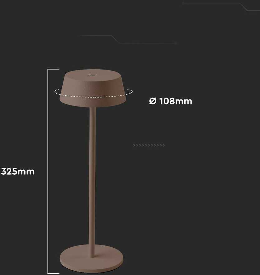 V-tac 2W LED stalinis šviestuvas, rūdžių sp., 3000K, dimeriuojamas, IP54