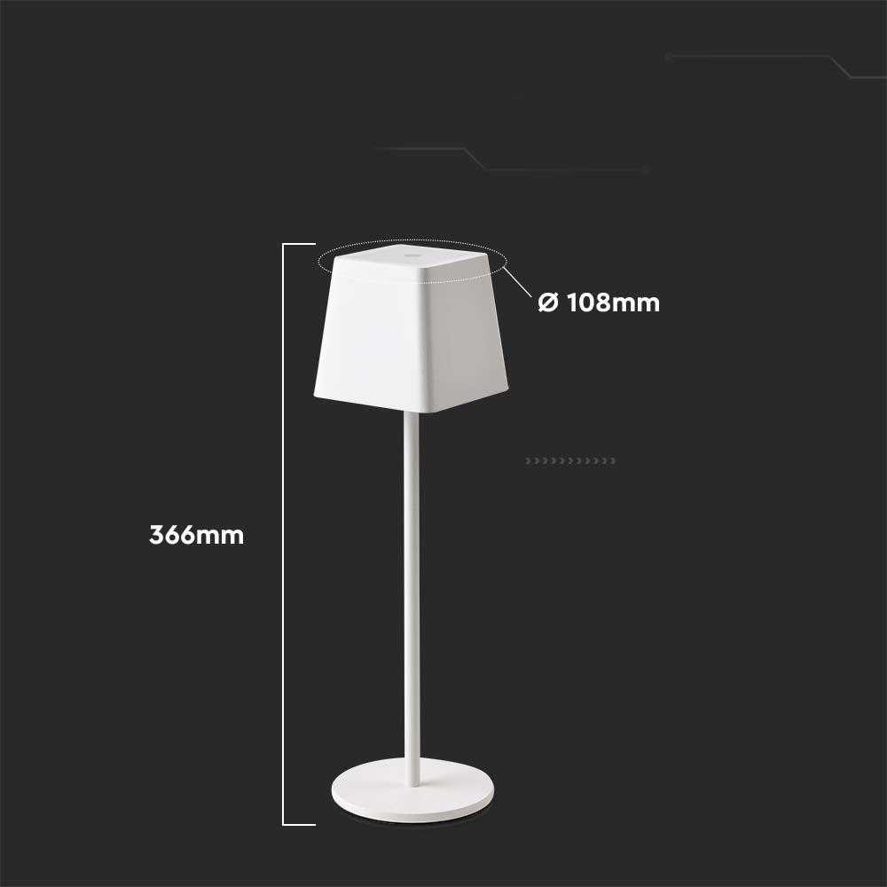 V-tac 2W LED įkraunamas stalinis šviestuvas, baltas, 3000K, dimeriuojamas
