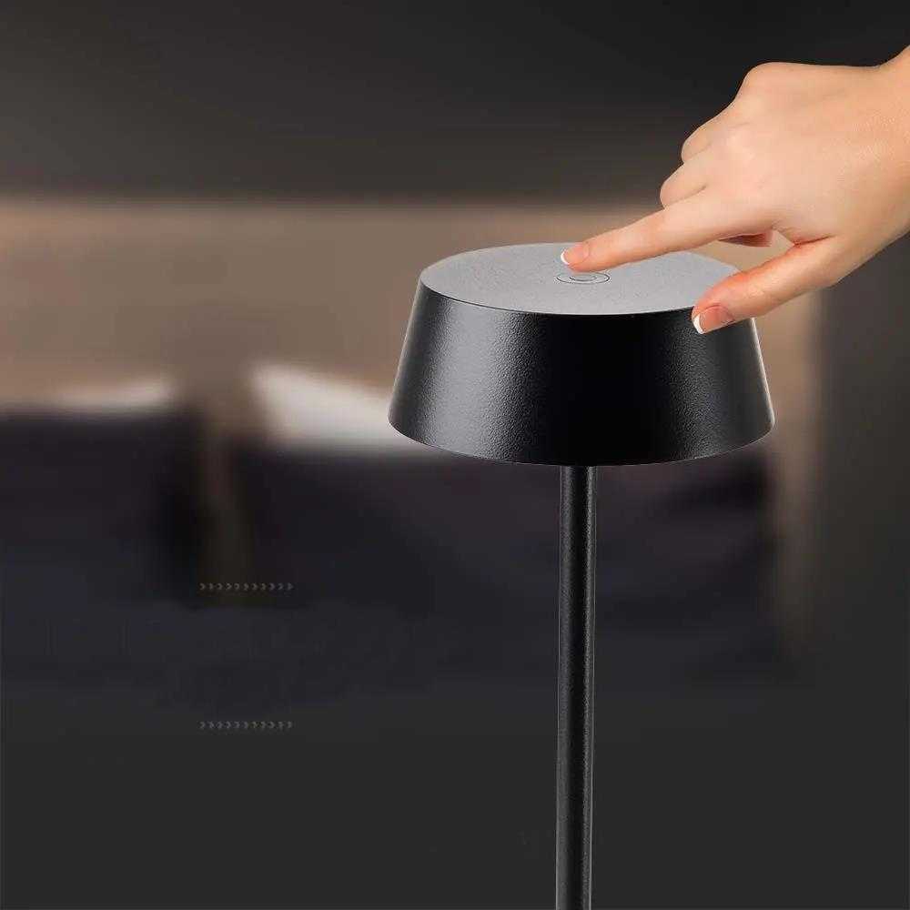 V-tac 2W LED įkraunamas stalinis šviestuvas, juodas, 3000K