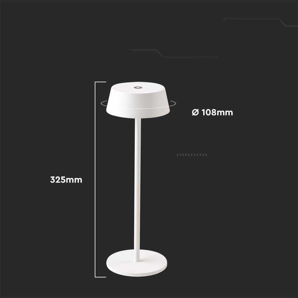V-tac 2W LED įkraunamas stalinis šviestuvas, baltas, 3000K, dimeriuojamas