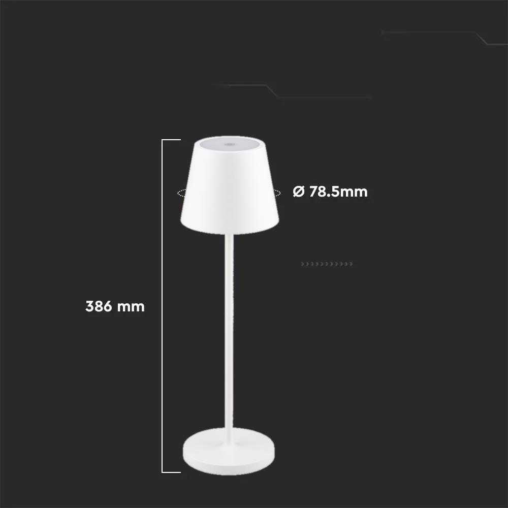 V-tac 2W LED įkraunamas stalinis šviestuvas, baltas, 3000K, dimeriuojamas, IP54, su belaidžio įkrovimo funkcija