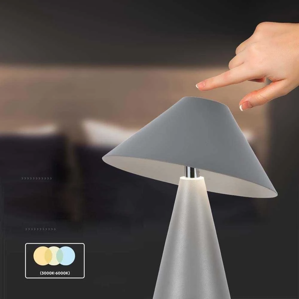 V-tac 3W LED įkraunamas stalinis šviestuvas, pilkas, 3000/6000K, dimeriuojamas