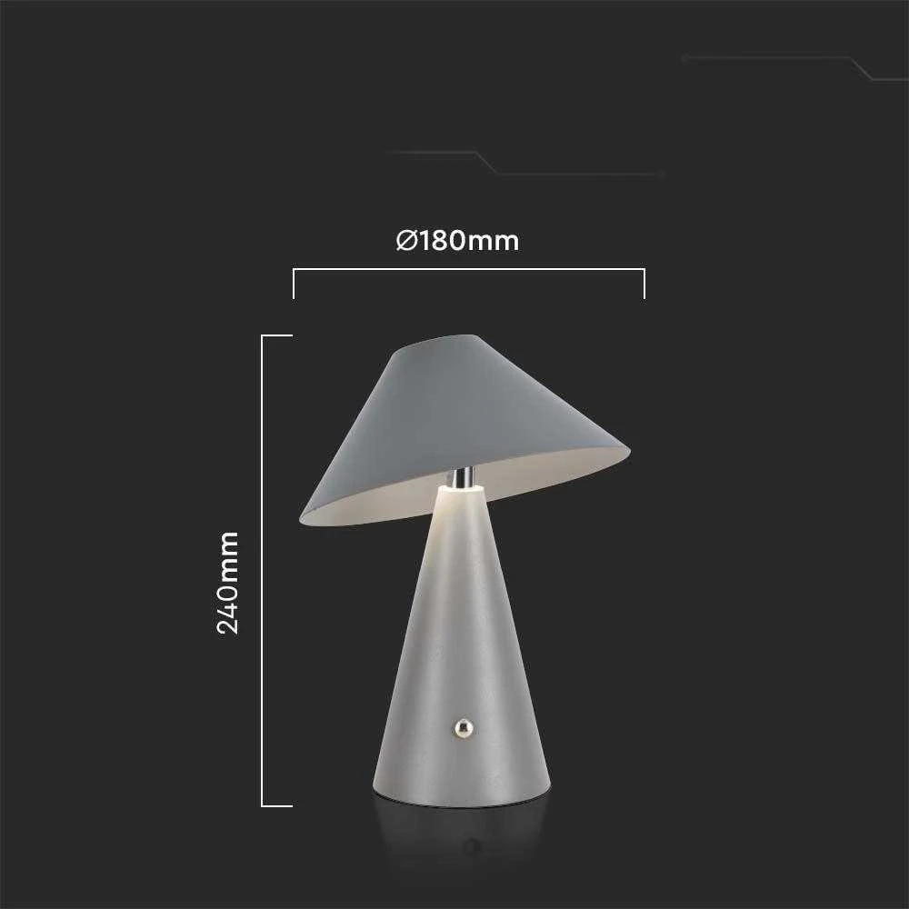 V-tac 3W LED įkraunamas stalinis šviestuvas, pilkas, 3000/6000K, dimeriuojamas