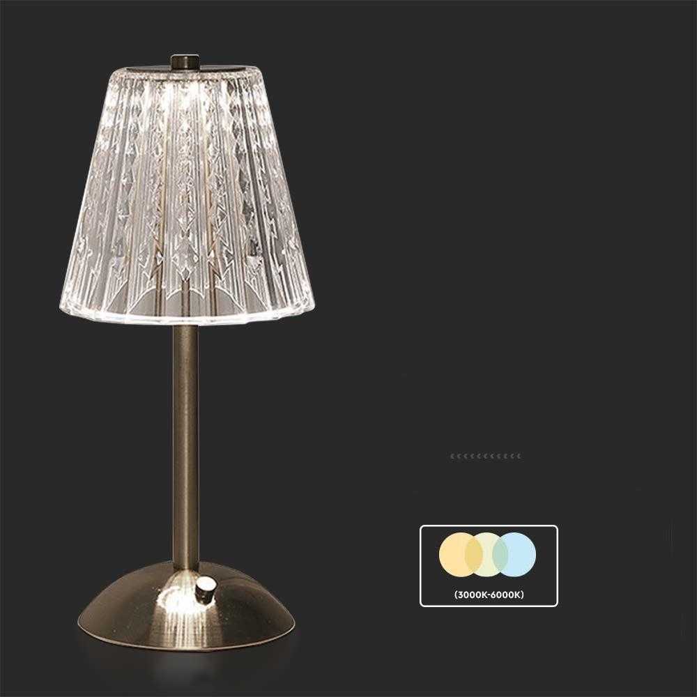 V-tac 3W LED įkraunamas stalinis šviestuvas, nikelio sp. korpusu, 3000/6000K, dimeriuojamas