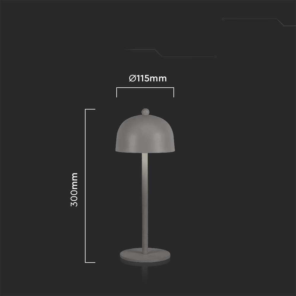 V-tac 3W LED įkraunamas stalinis šviestuvas, pilkas, 3000/6000K, dimeriuojamas
