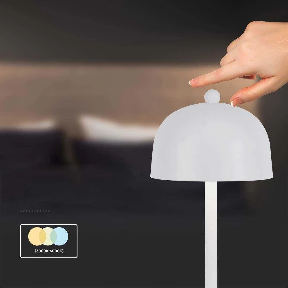 V-tac 3W LED įkraunamas stalinis šviestuvas, baltas, 3000/6000K, dimeriuojamas