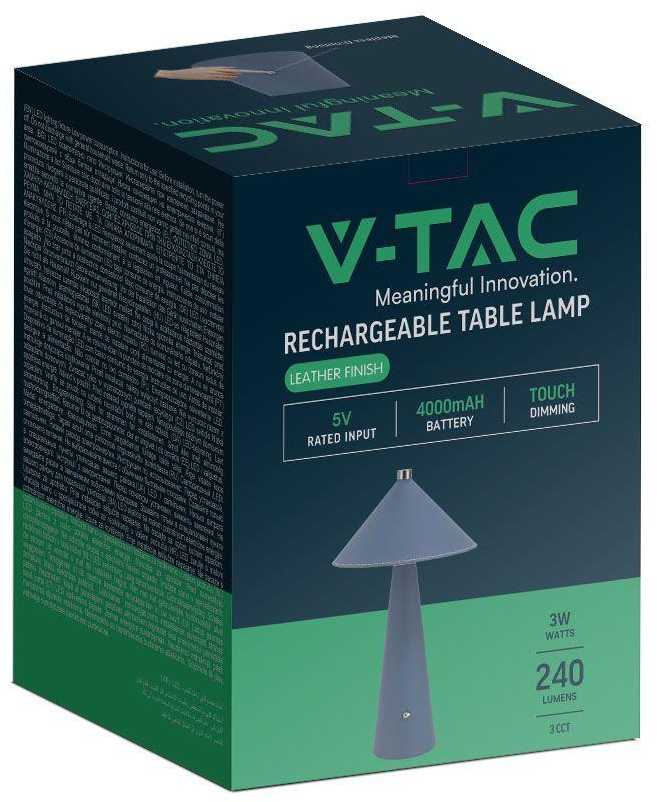 V-tac 3W LED įkraunamas stalo šviestuvas, mėlynas, 3000-6000K, dimeriuojamas