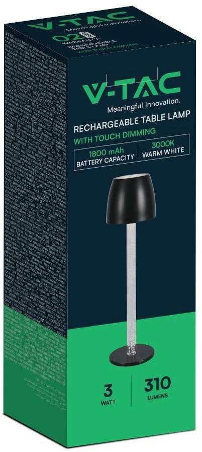 V-tac 3W LED įkraunamas stalo šviestuvas, baltas, 3000K, dimeriuojamas