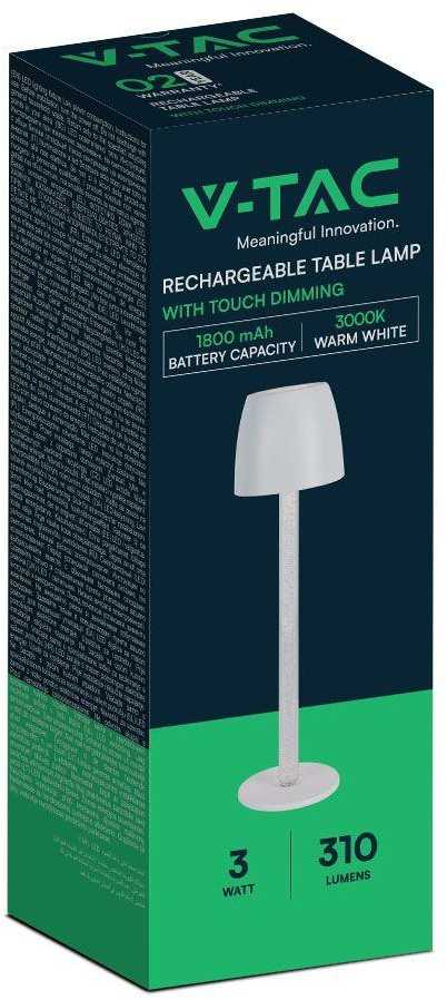 V-tac 3W LED įkraunamas stalo šviestuvas, juodas, 3000K, dimeriuojamas