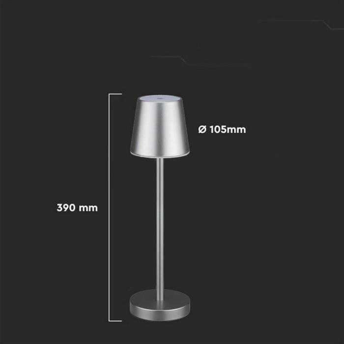 V-tac 3W LED įkraunamas stalo šviestuvas, pilkas, 3000K, dimeriuojamas