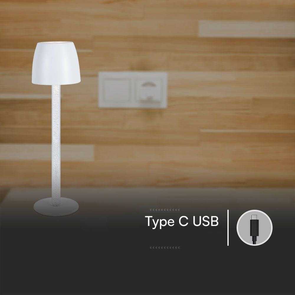V-tac 3W LED įkraunamas stalo šviestuvas, juodas, 3000K, dimeriuojamas