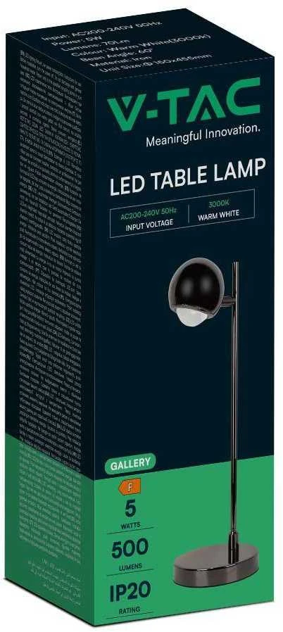 V-tac 5W LED stalo šviestuvas, juodas, 3000K