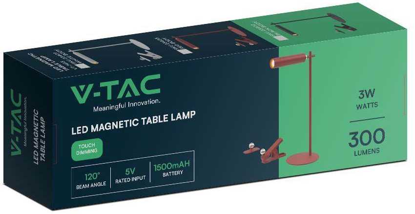 V-tac 3W LED įkraunamas magnetinis stalinis/sieninis šviestuvas, raudonas, 4000K, dimeriuojamas