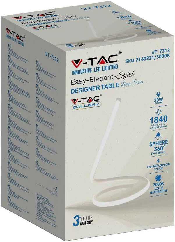V-tac 20W LED stalinis šviestuvas, baltas, 3000K