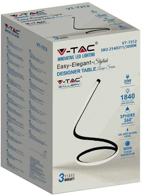 V-tac 20W LED stalinis šviestuvas, juodas, 3000K
