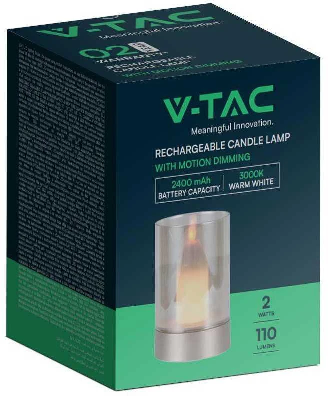 V-tac 2W LED stalo šviestuvas - žvakė, šampano/gintaro sp., 3000K, įkraunamas, dimeriuojamas