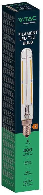 V-tac 4W LED lemputė, E14, T20, skaidriu stiklu, 6500K