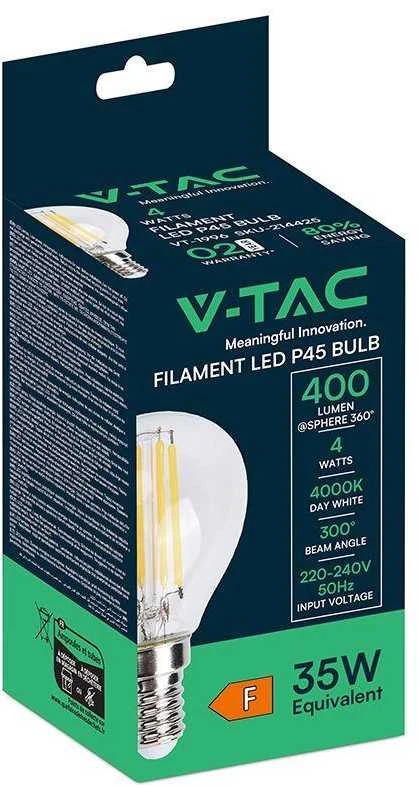 V-tac 4W LED filamentinė lemputė, E14, P45, 4000K
