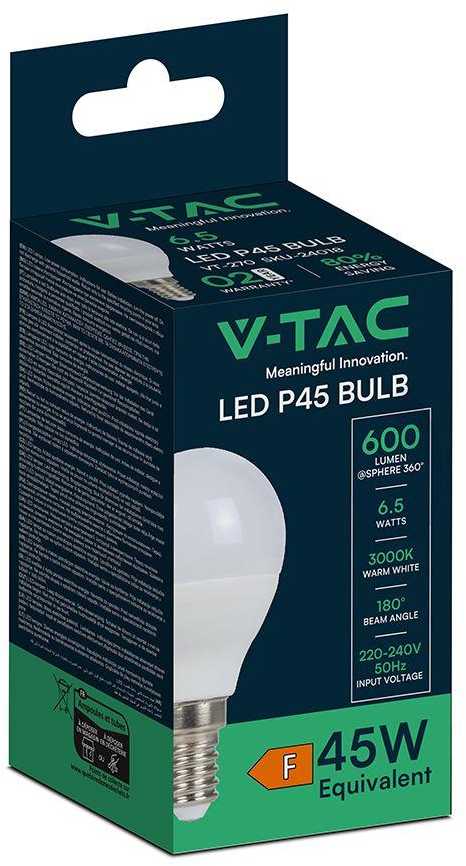 V-tac 6,5W LED lemputė, E14, P45, 3000K