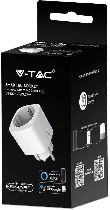 V-tac WIFI EU lizdas, suderinamas su AMAZON ALEXA ir GOOGLE HOME, baltas