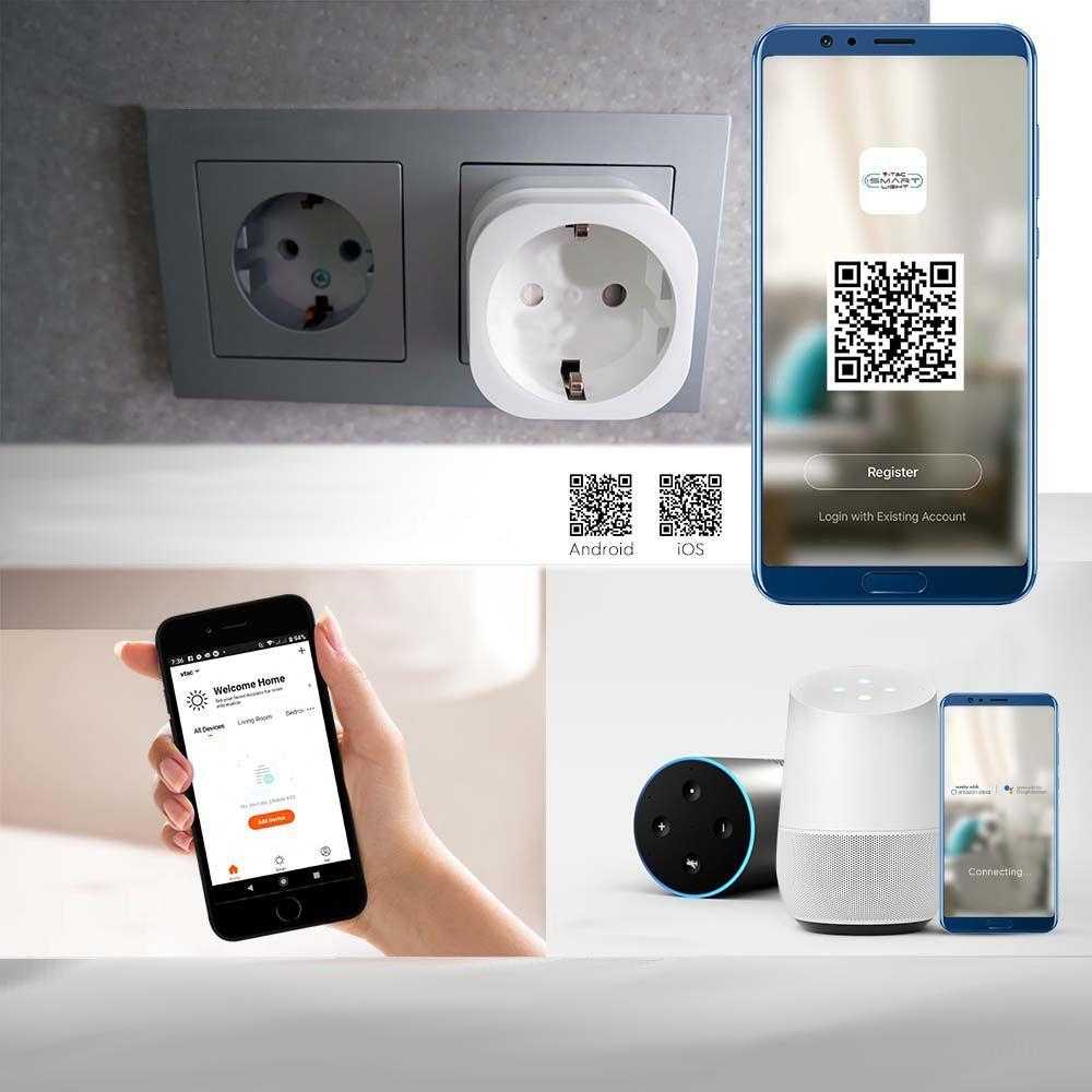 V-tac WIFI EU lizdas, suderinamas su AMAZON ALEXA ir GOOGLE HOME, baltas